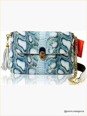 Medium Tote Crossbody Bag Foldover Clutch Italian Python Embossed Leather